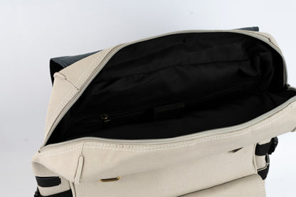 حقيبة ظهر يومية عتيقة "100% قطن كانفاس وجلد بقري" - بيج
